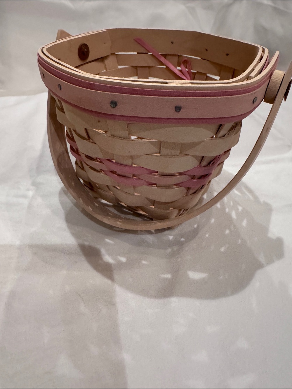 Longaberger Pink-Trim Floral Lined Woven Basket - Picture 8 of 11